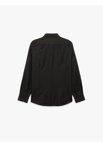 Koton Slim Fit Yarım İtalyan Yaka Siyah Erkek Gömlek 7wam60036hw