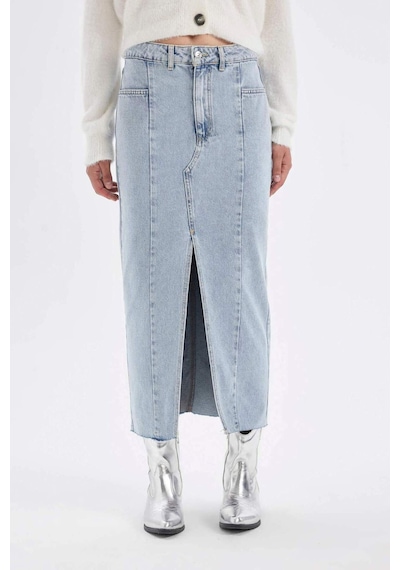 Defacto Fashion Fit Yırtmaçlı Uzun Boy Jean Etek D4419AX24AUNM39 Mavi