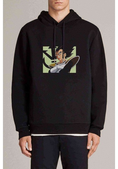 Anime Dragon Ball Baskılı Siyah Erkek Örme Kapşonlu Sweatshirt (531001962)