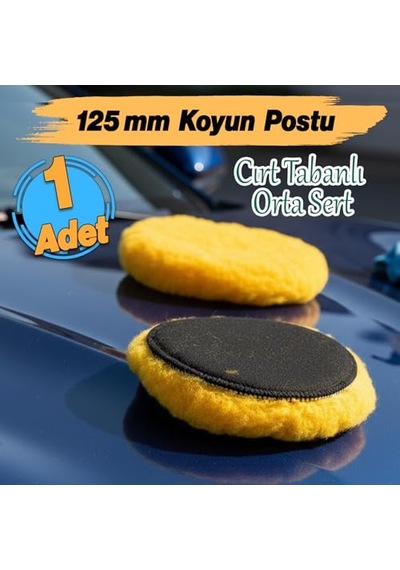 Sarı Renk 1 Adet Orta Sert Koyun Kuzu Postu Pedi Ø 125 Mm Pasta Cila Polisaj Cırt Tabanlı Yün