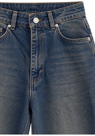 Vadon 1053 Kadın Yüksek Bel Tint Yıkamalı Straight Fit Düz Paça Jean Pantolon Mavi