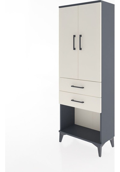 Arges Dolap Tek Raflı 2 Çekmeceli Tek Askılı 60x30x163 Antras... Antrasit