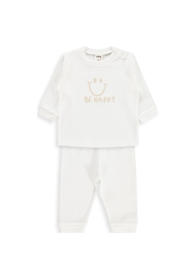 Civil Baby Gülen Yüz Baskılı 6-18 Ay Pijama Takımı - Ekru