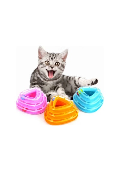 Üç Katlı 28.5 x 13 CM Dönen Toplu Üçgen Kedi Oyuncağı Çok Renkli