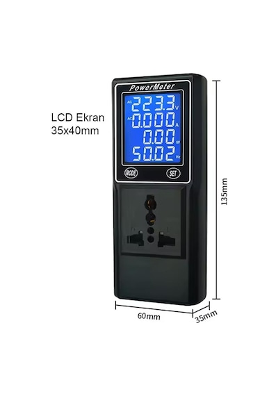 Ayt Powermaster Pm-26400 Volt Amper Watt Hz Güç Ölçer Dijital Ekranlı Powermeter Universal Priz Tip