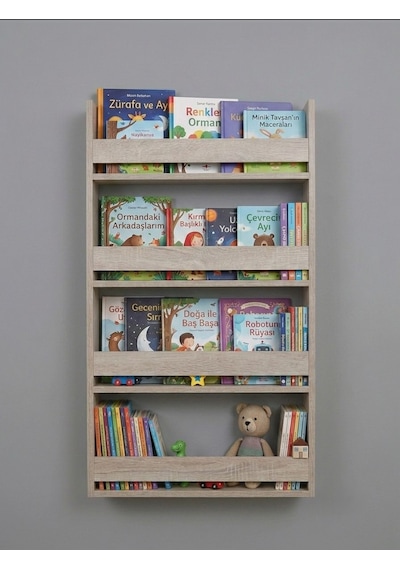 Montessori 4 Raflı Çocuk Kitaplığı Çok Amaçlı Dekoratif Duvar Rafı 120x60 Sonomo