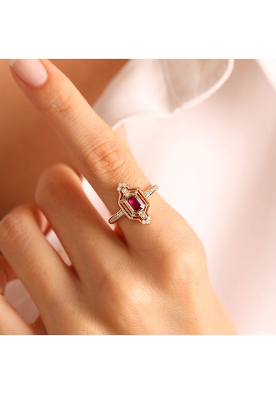 14 Ayar Altın Ruby Yüzük Özel Tasarım Coral T11013 Renkli