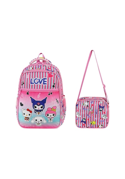 İlkokul Çantası Kuromi 2'li Set 40 30 Cm Beslenme Çantası Ortopedik Sırt Çantası Kız Çocuk Pembe
