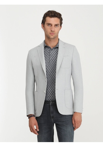 Kip Gri Düz Modern Fit Ceket 001