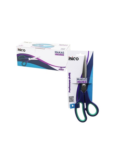 İbico İ20-016 İ120-016 Ev Ve Ofis Makas 21.5cm 8 ½" Büyük Yeşil Paslanmaz Çelik - 12'li Paket