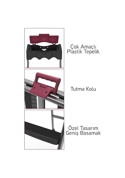 Perilla Comfort 6+1 Basamaklı Kolay Taşınır Tutamaçlı Profil Metal Merdiven