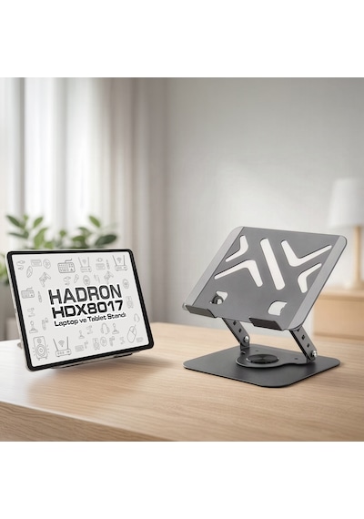 Hadron Hdx8017 Laptop + Tablet Standı Karbon Çelik Silikon Kaymaz - Gri
