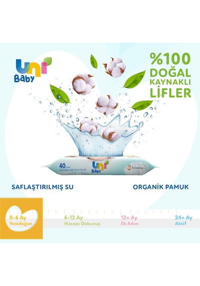 Uni Baby Yenidoğan Islak Havlu Mendil 36'Lı 1440 Yaprak