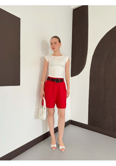 Verymoda Kemerli Şort D2686 Kırmızı