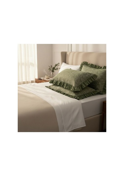 Fırfırlı Yastık Kılıfı 2 Li Set Tek Kişilik %100 Organik Pamuk 50x70 Cm 8 Farklı Desen Seçenekli Yeşil Düz Kenar