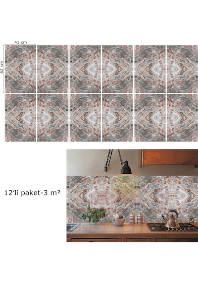Tink Kendinden Yapışkanlı Renk Katlı Desenli Pvc Panel 41x62 Cm