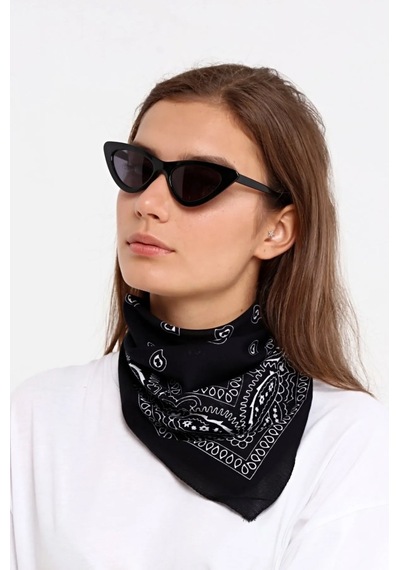 Herşey Nota Etnik Desen Fular Pamuklu Unisex Siyah 1716 Çok Renkli