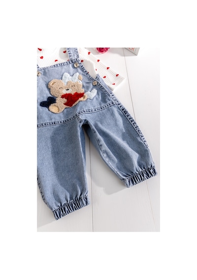 Babymod Ayıcık Figürlü Denim 2'li Kız Bebek Kot Salopet Tulum Mavi