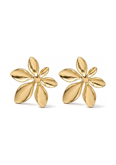 Kadın Gold Pürüzsüz Çiçek Model Statement Küpe - Heykelsi Vintage Çivi Küpe