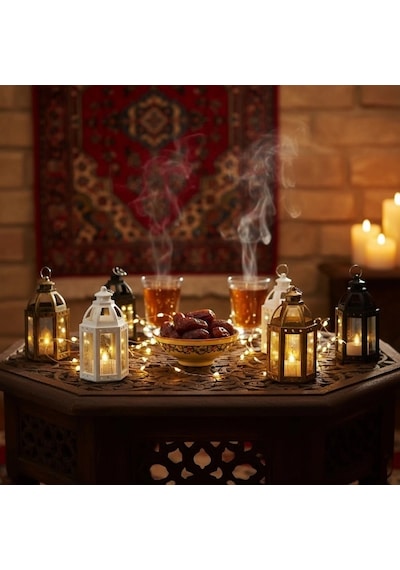 Ramazan Temalı Büyük Altıgen Açık Kubbe Led Lamba Altın