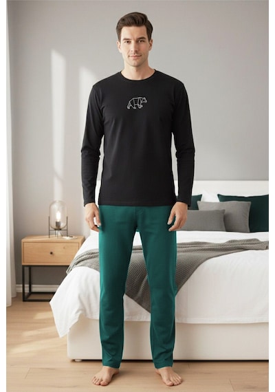 Siyah İnci Uzun Kollu Büyük Beden Örme Pijama Takım7918 Lacivert