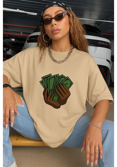 Unisex Siyah Oversize Baskılı Tshirt Taş