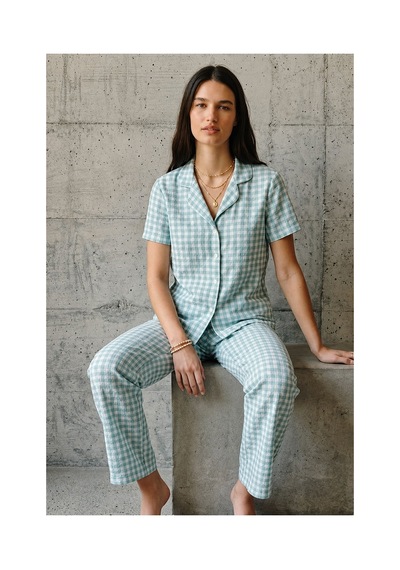 Fit Women V Yaka Düğmeli Casual Su Yeşili Pijama Takımı