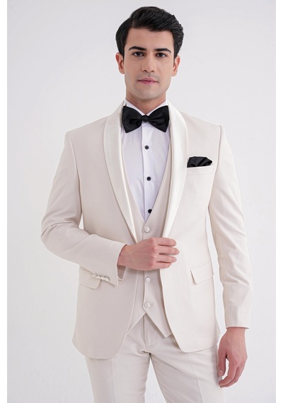 Black 069 Takım Slim Krem Krem