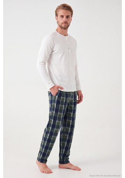 Buratti Lastikli Bel Düz Paça Yumuşak Dokulu Polar Pijama Altı Erkek Pijama Altı 6098001 Yeşil