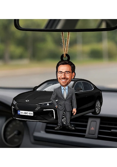 Bk Gift Kişiye Özel Erkek Oltu Renk Togg Karikatürlü Ahşap Plakalı Araba Dikiz Ayna Süsü-2 , Arkadaşa Hediye, Sevgiliye Hediye, Araba Hediyesi Kobitme