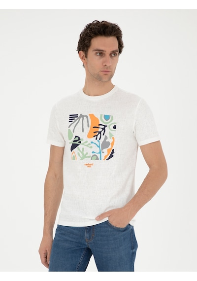 Beyaz Slim Fit Bisiklet Yaka T-shirt