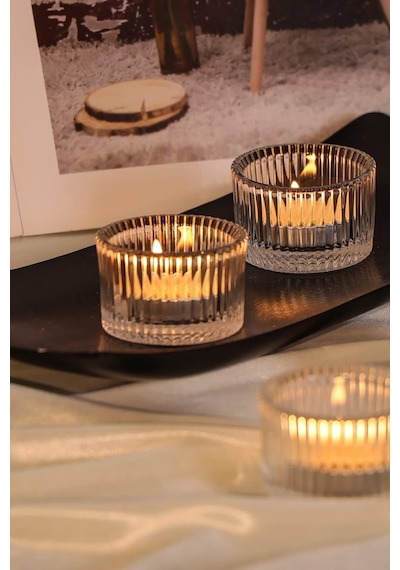 Eva 2 Adet Cam Tealight Mumluk Sunumluk