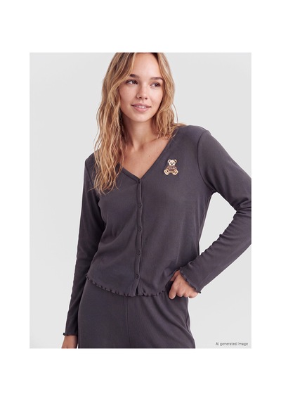 Lcw Dream Gri V Yaka Nakışlı Kadın Pijama Takım