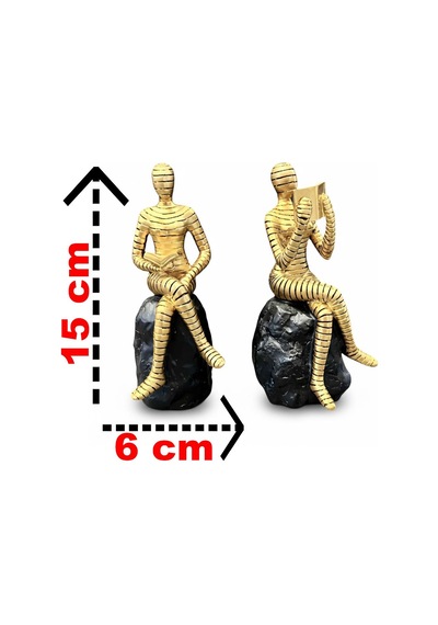Modern Soyut Kitap Okuyan 2 Li Biblo Seti Dekoratif Heykel Ev Ofis Kitaplık Hediyesi 15 Cm