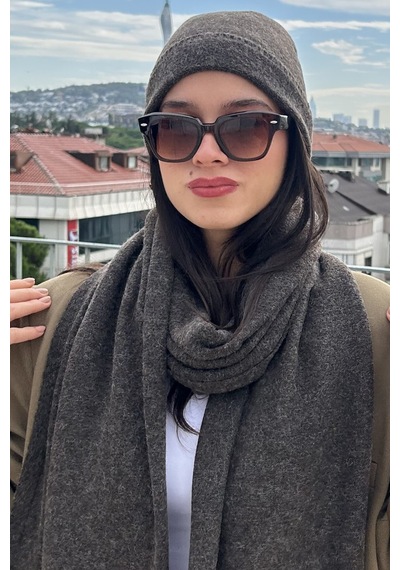Mollycrush Kadın Kışlık Antrasit Atkı Bere Seti Şık Örgü Set Antrasit