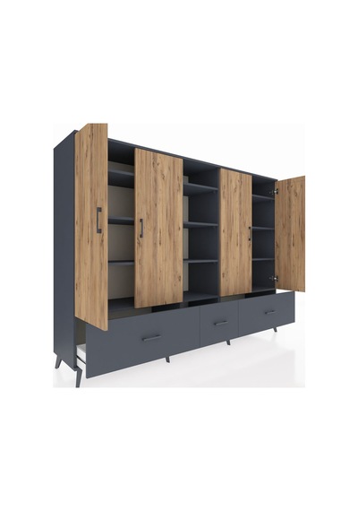 Hyperion Dolap 12 Raflı 3 Çekmeceli 4 Kapaklı 220x44x163 Antrasit Antrasit-çam/antrasit Hyperion Dolap 12 Raflı 3 Çekmeceli 4 Kapaklı 220x44x163 Antrasit Antrasit-çam/antrasit