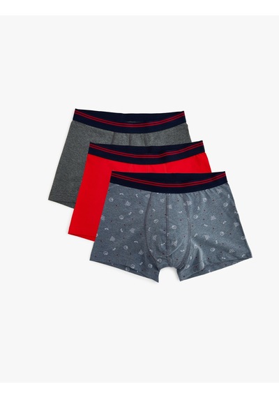 Koton 3'lü Boxer Seti Baskılı Pamuklu Mavi Melange 5wlm90019mk Mavi Melanj