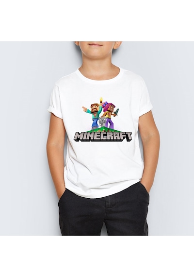 Minecraft Baskılı Unisex Çocuk Tişört T-Shirt Mr-05 Çok Renkli