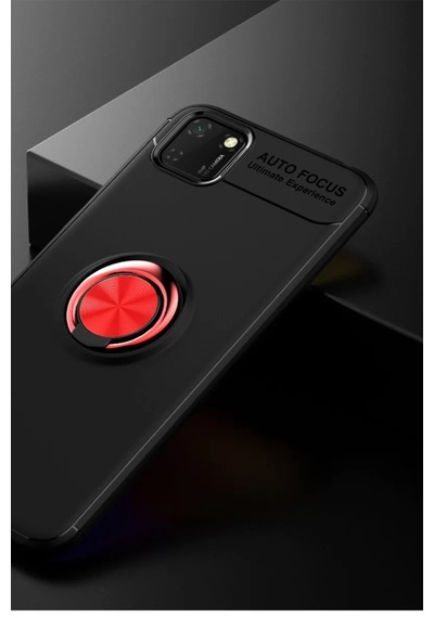 Newface Huawei Y5p Kılıf Range Yüzüklü Silikon - Siyah-kırmızı