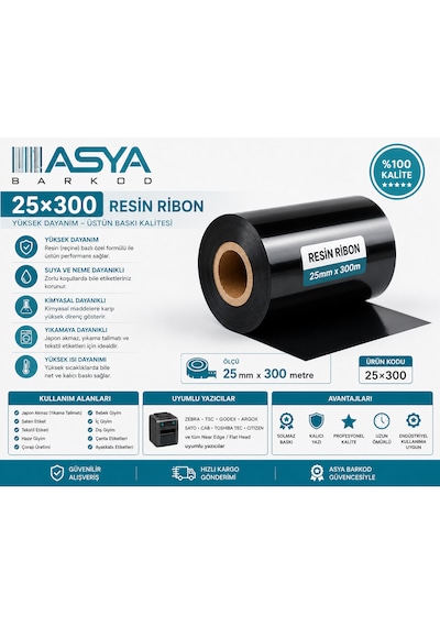 25mm X 300 Metre Resin Ribon