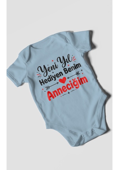 Morivokids Yeni Yıl Hediyen Benim Anneciğim Kısa Kollu Bebek Body %100 Pamuk Bebe Mavisi