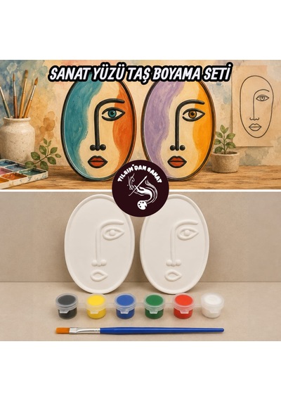 Sanat Yüzü Taş Boyama Seti 2 Obje + 6 Renk Boya + 1 Fırça + Boyama Sertifikası