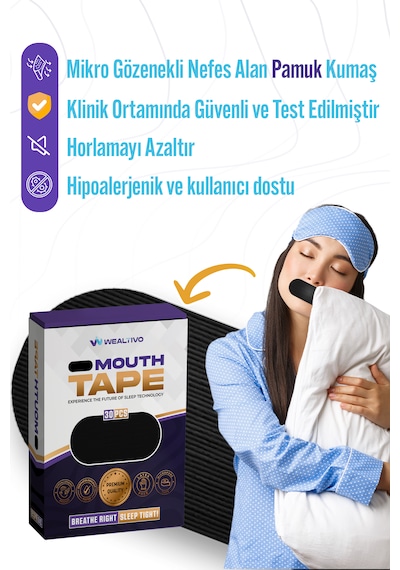Wealtivo Premium Mouth Tape Ağız Bandı Siyah 30’lu