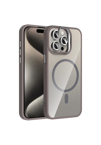 Subutu Apple Uyumlu iPhone 15 Pro Max Kılıf Standlı Ve Kamera Lens li M-safe Şarj Özellikli Sbt Etro Kapak - Pemb Pembe