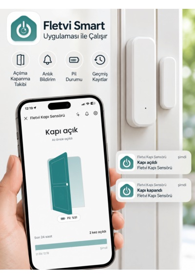 Fletvi Smart Akıllı Kapı Ve Pencere Dedektörü Güvenlik Sistemi Anlık Bildirimli Geçmiş Takipli