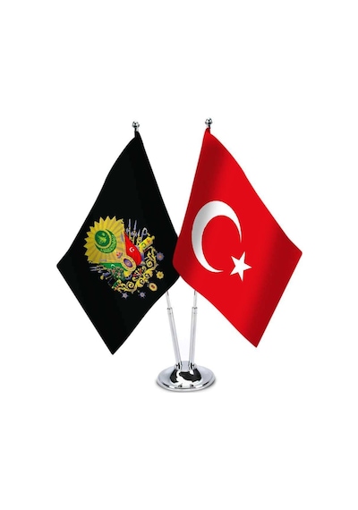 Siyah Osmanlı Arması -türkiye İkili Saten Masa Bayrağı 1