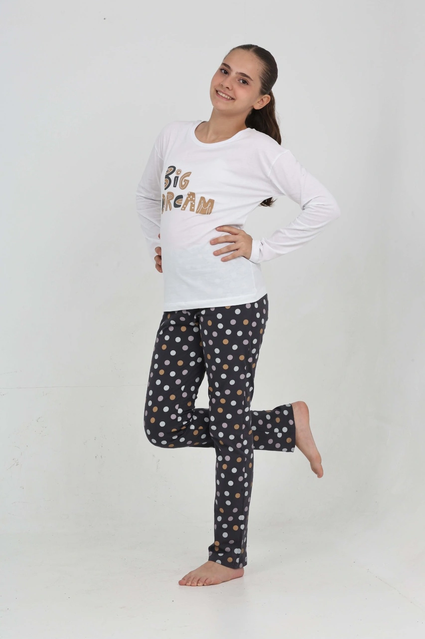 Toontoy Kız Çocuk Big Dream Baskılı Pijama Takım Beyaz
