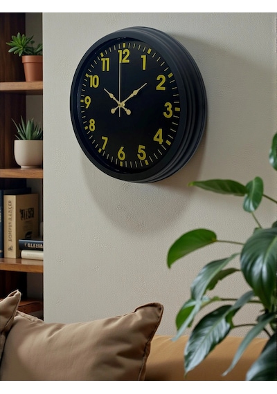 Siyah Standart 40 Cm Metal Dekoratif Duvar Saati Çok Renkli