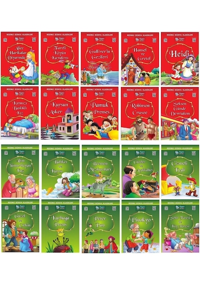 1.ve 2. Sınıflar Için Resimli Dünya Klasikleri 1-2 20 Kitap + Kitap Okuma Not Defteri