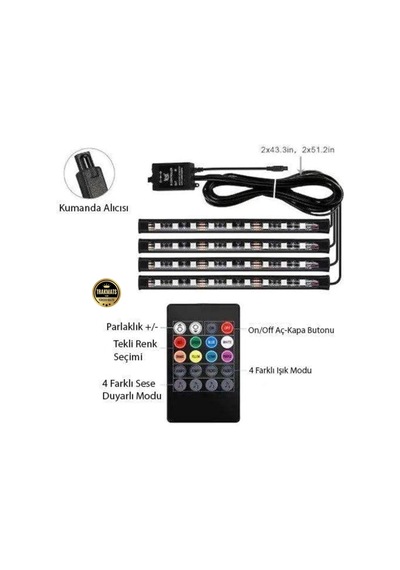 Opel Corsa B 1993-2000 İçin Uyumlu Araç İçi Ayak Altı Led Şerit Işık, 48 Led Rgb Atmosfer Aydın